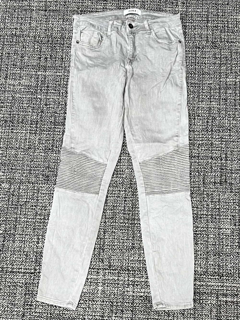 pistola Light Gray Moto Ribbed Knee Skinny Jeans